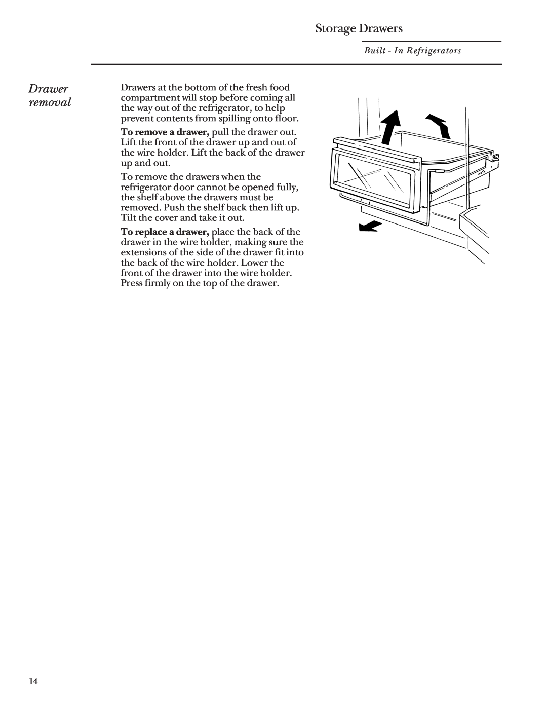 GE Monogram 48 Built-In Refrigerators manual Drawer removal, Storage Drawers 