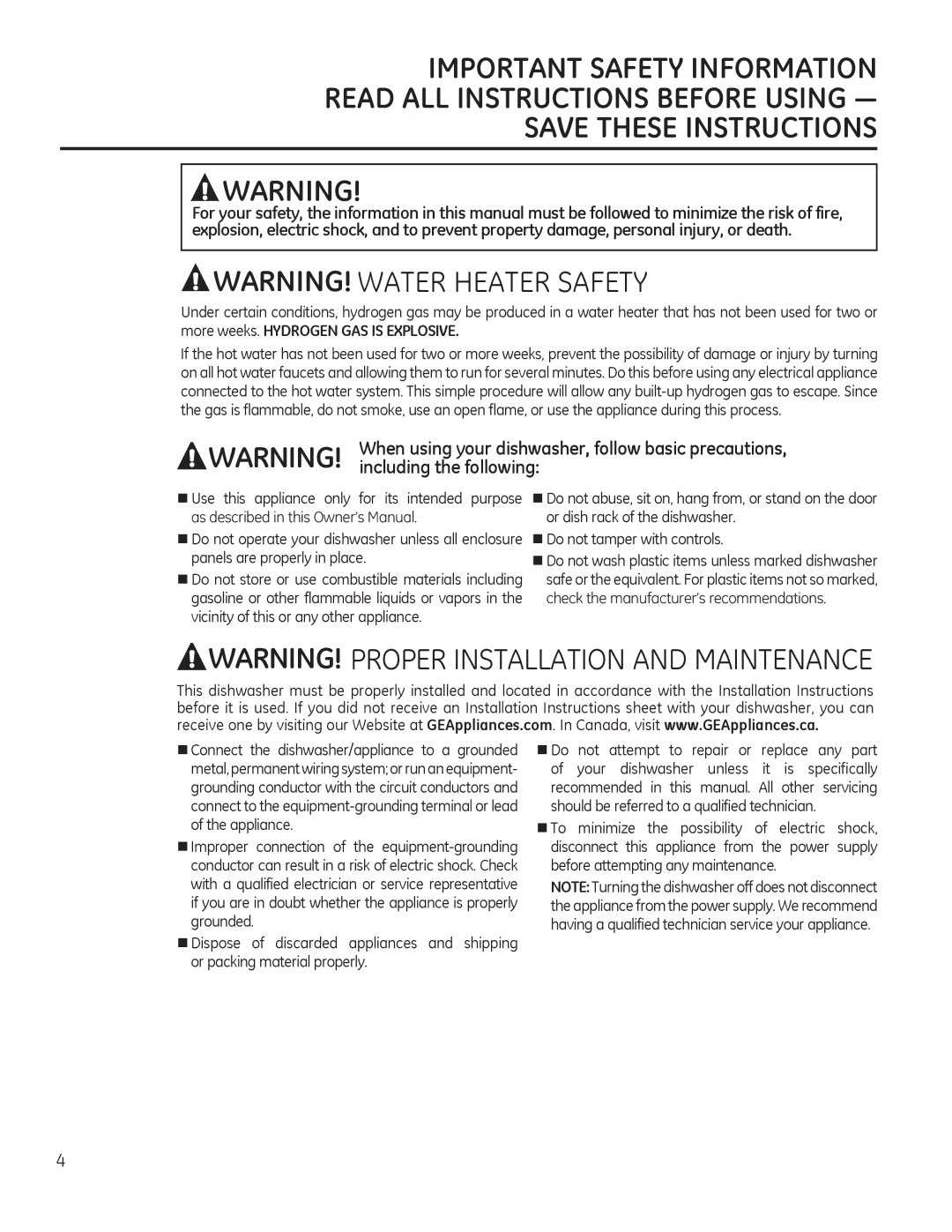 GE Monogram 49-55086 owner manual Important Safety Information, „ Use this appliance only for its intended purpose 