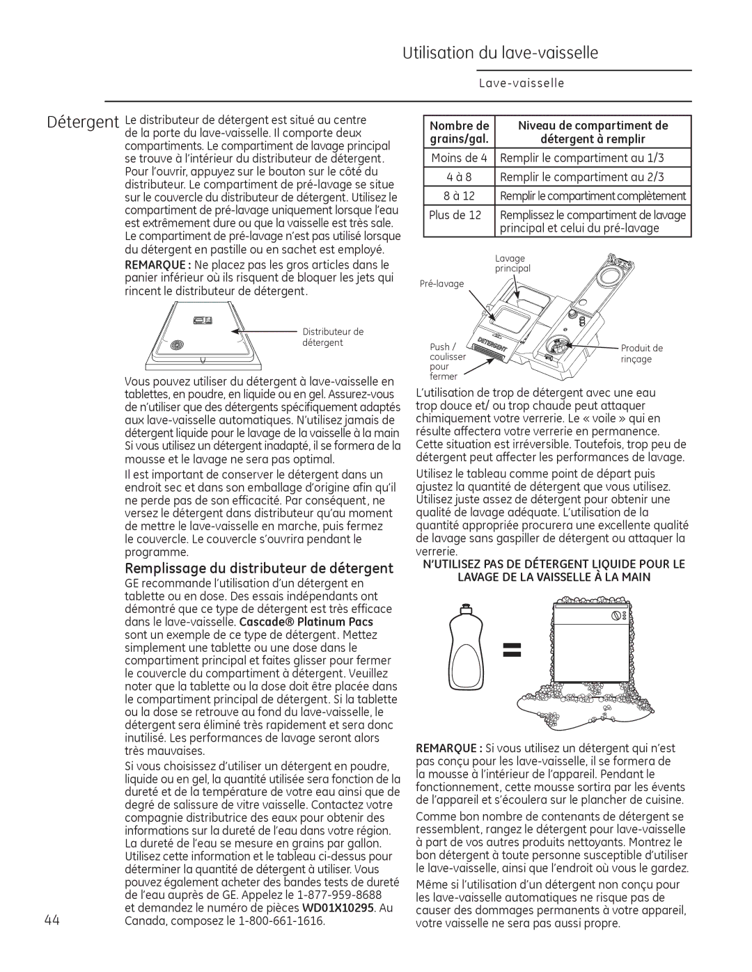 GE Monogram 49-55086 owner manual Remplissage du distributeur de détergent 