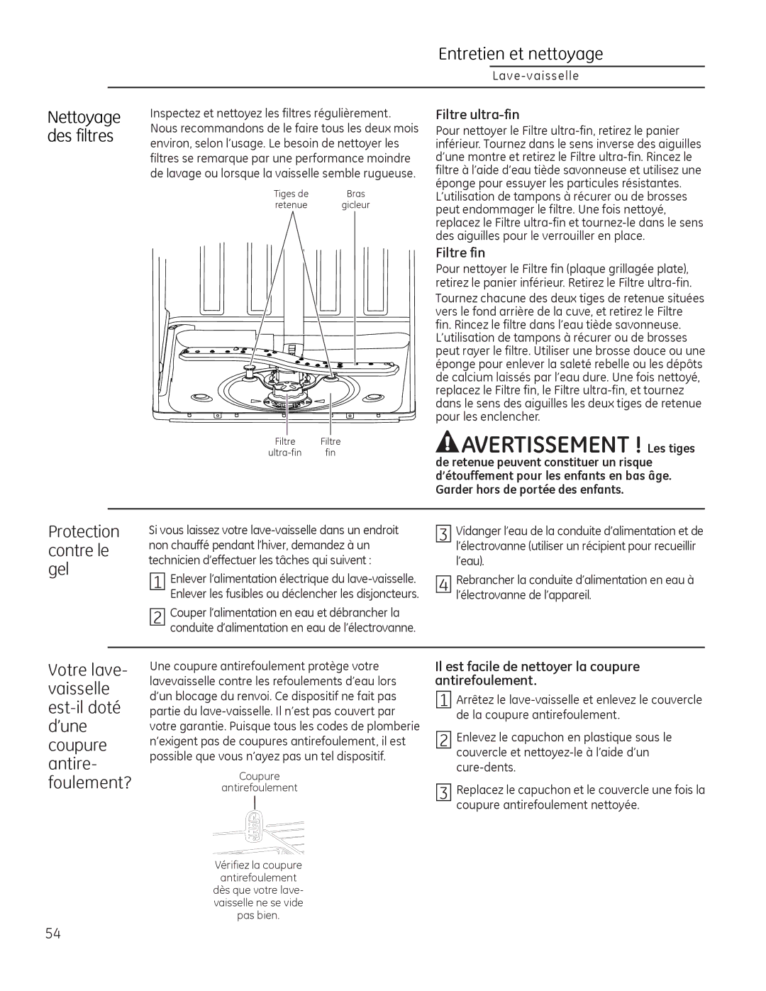 GE Monogram 49-55086 owner manual Protection, Contre le, Gel 