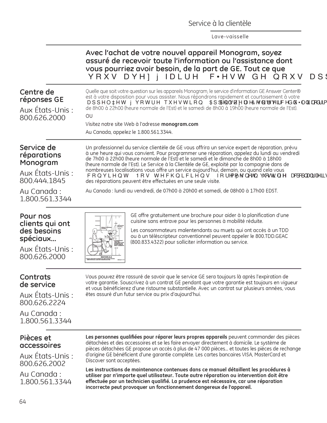 GE Monogram 49-55086 owner manual Aux États-Unis, Au Canada 800.561.3344, 800.626.2002 