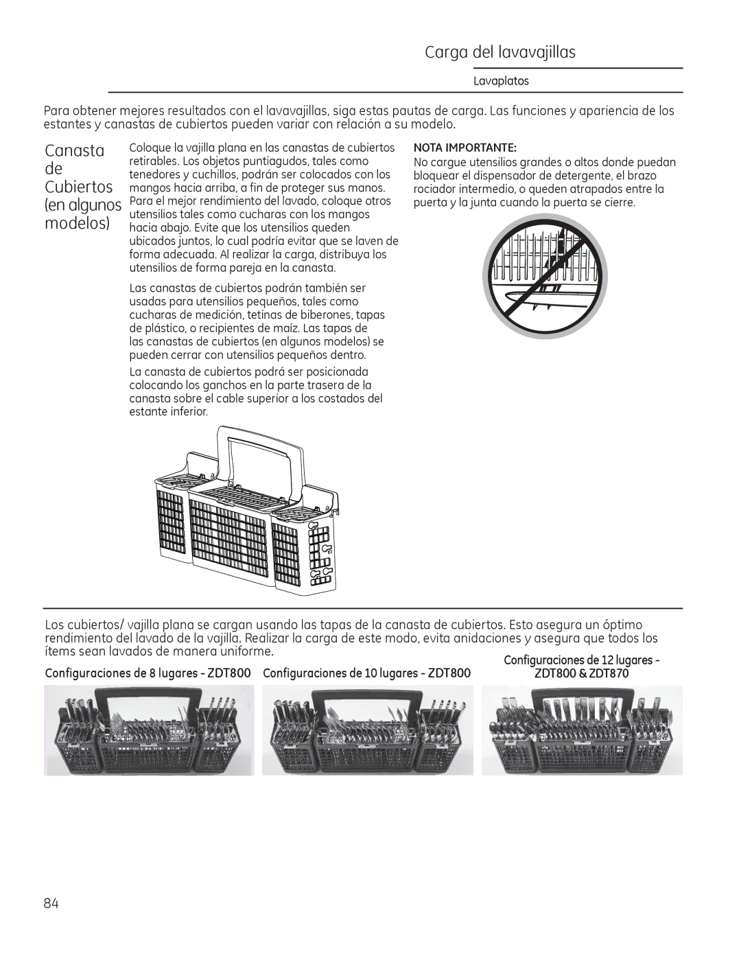 GE Monogram 49-55086 owner manual Canasta de Cubiertos en algunos modelos 