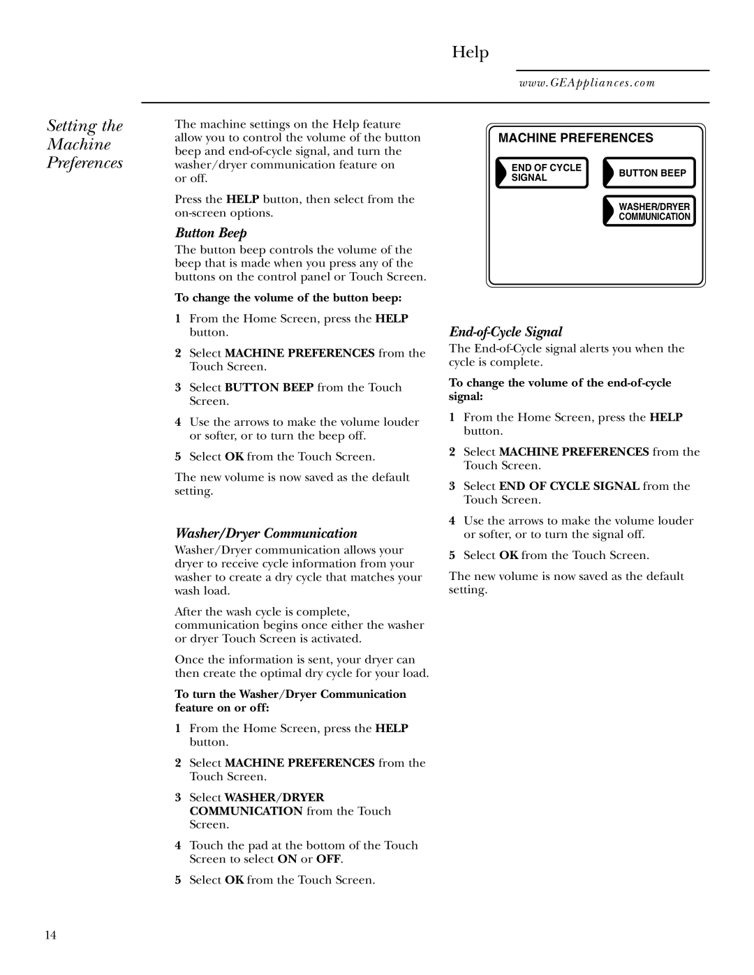 GE Monogram DPTGT750, 49-90152-1 operating instructions Setting Machine Preferences, To change the volume of the button beep 