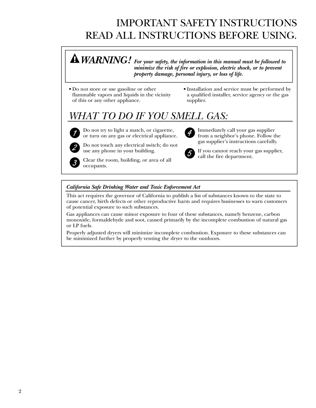 GE Monogram DPTGT750, 49-90152-1, 3828EL2001A 175D1807P416 operating instructions What to do if YOU Smell GAS 