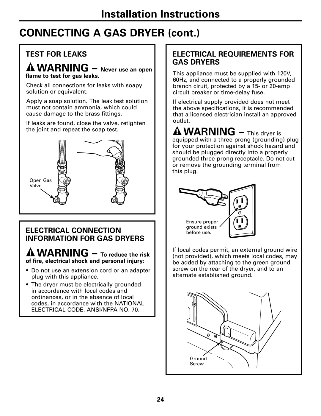 GE Monogram 49-90152-1, 3828EL2001A 175D1807P416, DPTGT750 Test for Leaks, Electrical Requirements for GAS Dryers 