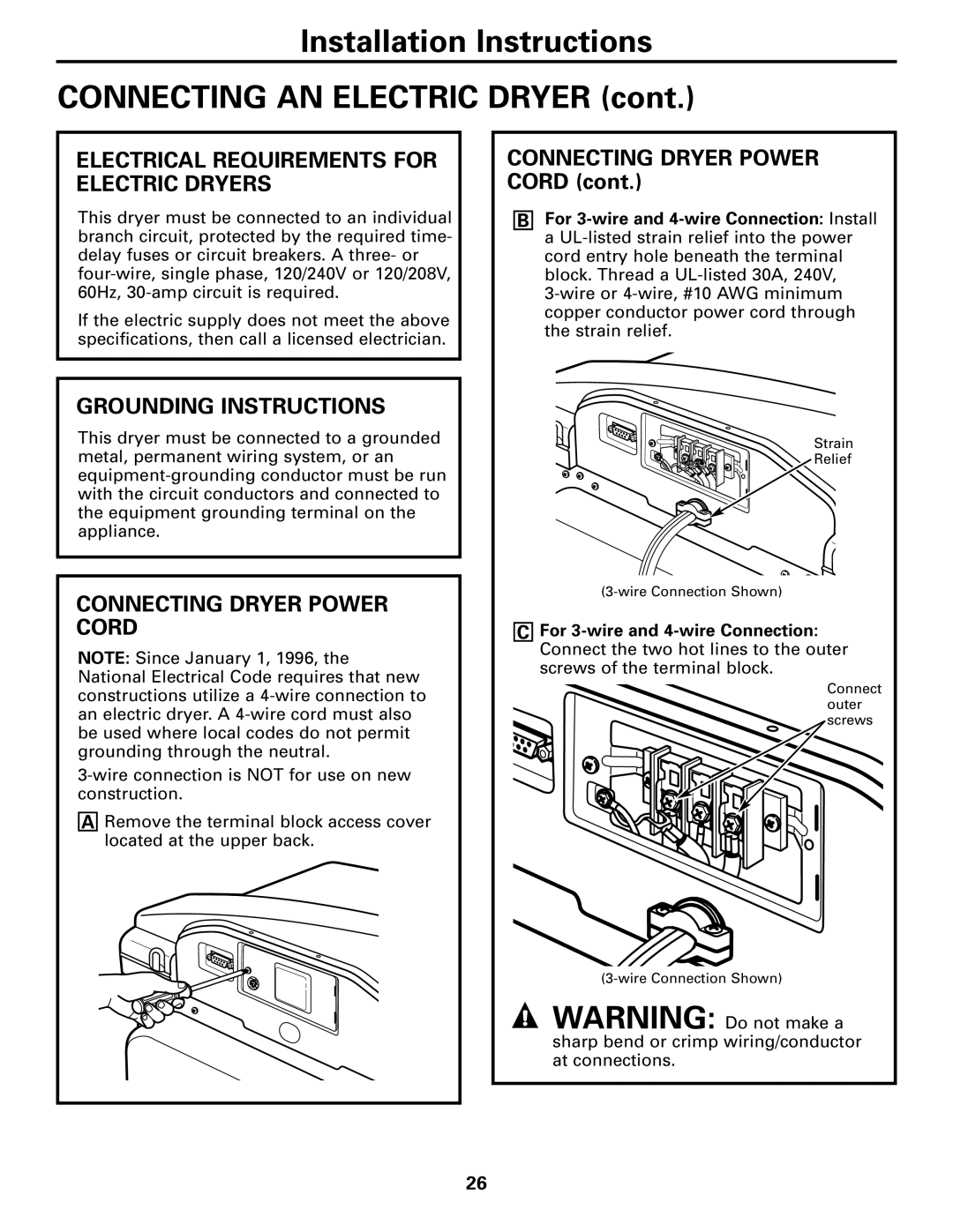 GE Monogram DPTGT750 Installation Instructions Connecting AN Electric Dryer, Electrical Requirements for Electric Dryers 