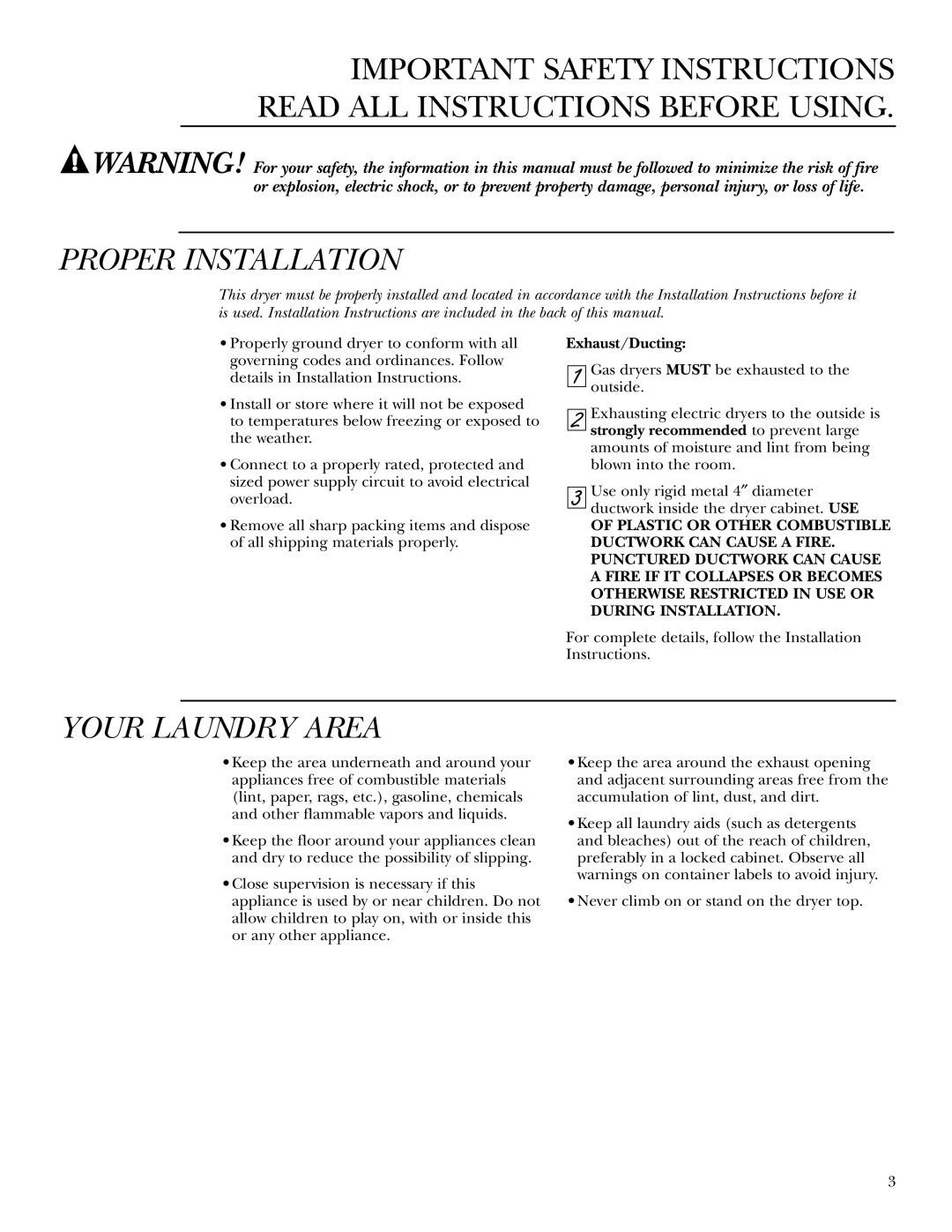 GE Monogram 49-90152-1, 3828EL2001A 175D1807P416, DPTGT750 operating instructions Proper Installation, Exhaust/Ducting 