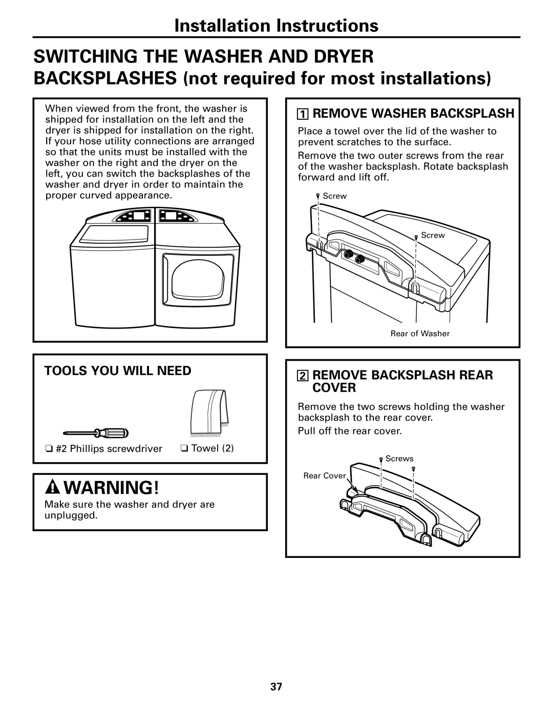 GE Monogram 3828EL2001A 175D1807P416, DPTGT750 Remove Washer Backsplash, Tools YOU will Need, Remove Backsplash Rear Cover 