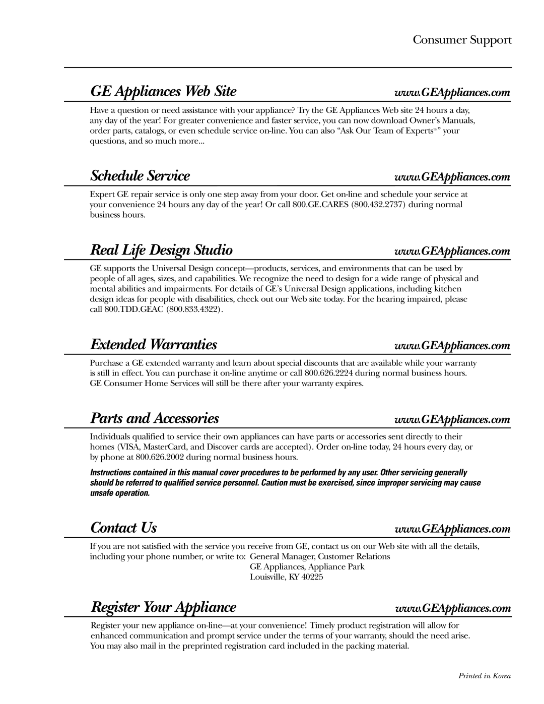 GE Monogram DPTGT750, 49-90152-1, 3828EL2001A 175D1807P416 operating instructions GE Appliances Web Site Schedule Service 