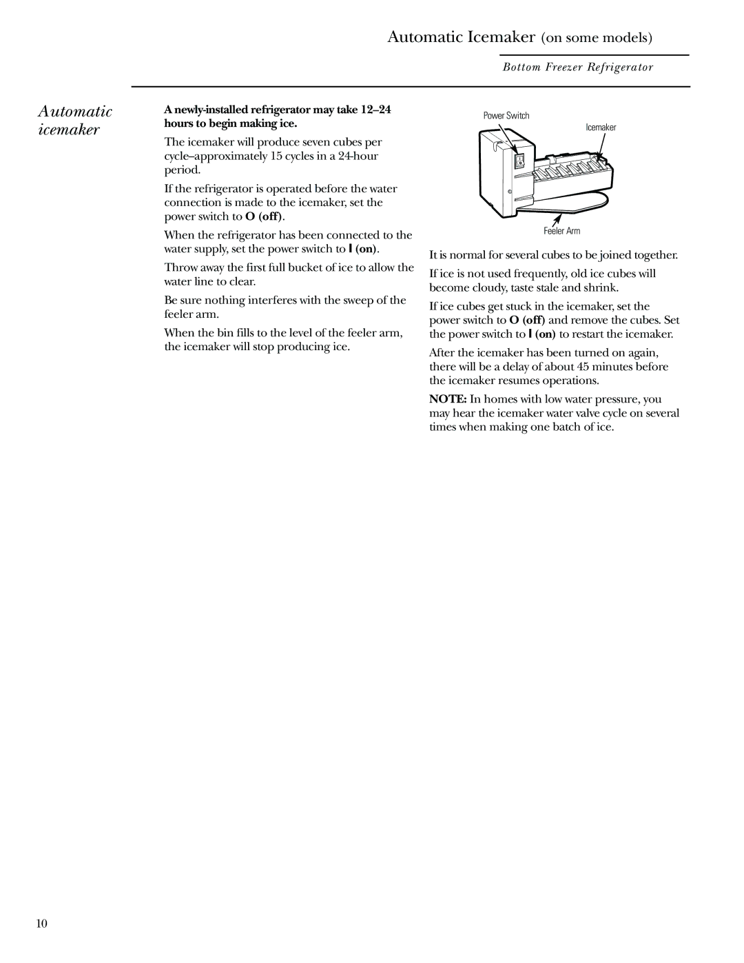 GE Monogram Bottom-Freezer Built-In Refrigerators owner manual Automatic icemaker 