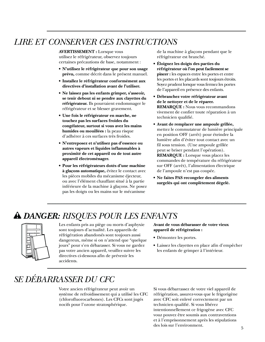 GE Monogram Bottom-Freezer Built-In Refrigerators owner manual Lire ET Conserver CES Instructions, SE Débarrasser DU CFC 