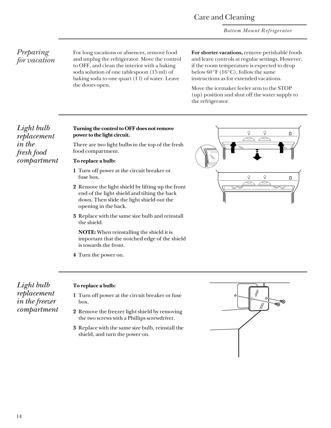 GE Monogram Bottom Mount Built-In Refrigerators manual Preparing for vacation 