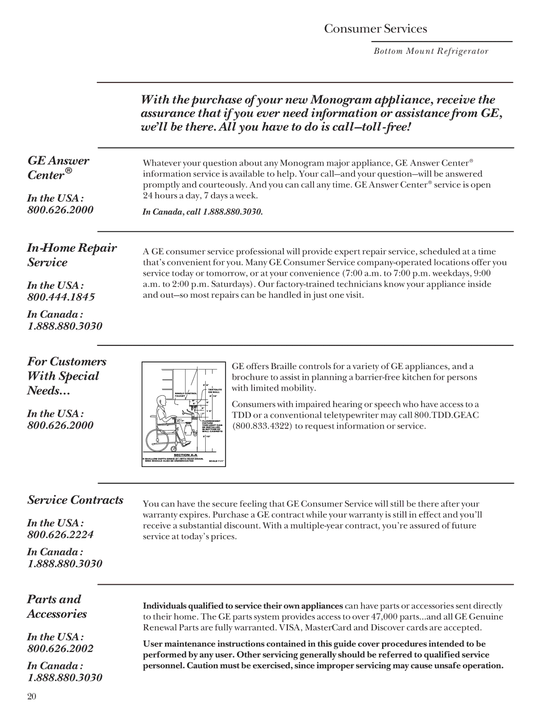 GE Monogram Bottom Mount Built-In Refrigerators GE Answer Center, In-Home Repair, Service, For Customers, With Special 