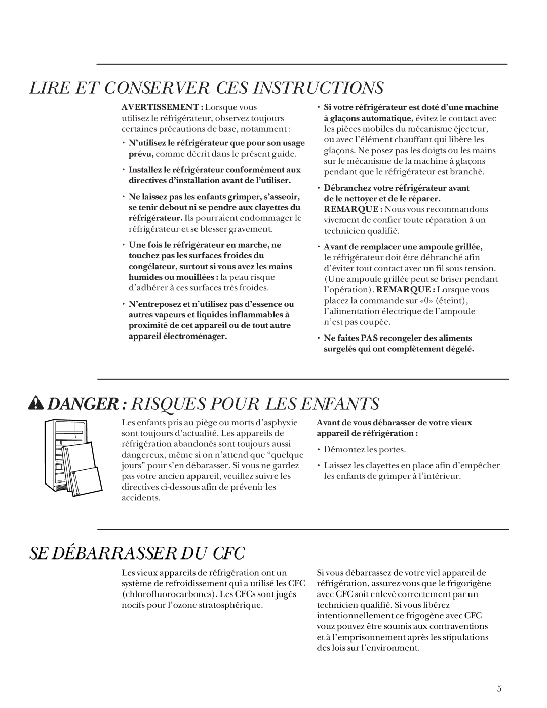 GE Monogram Bottom Mount Built-In Refrigerators manual Lire ET Conserver CES Instructions, SE Débarrasser DU CFC 