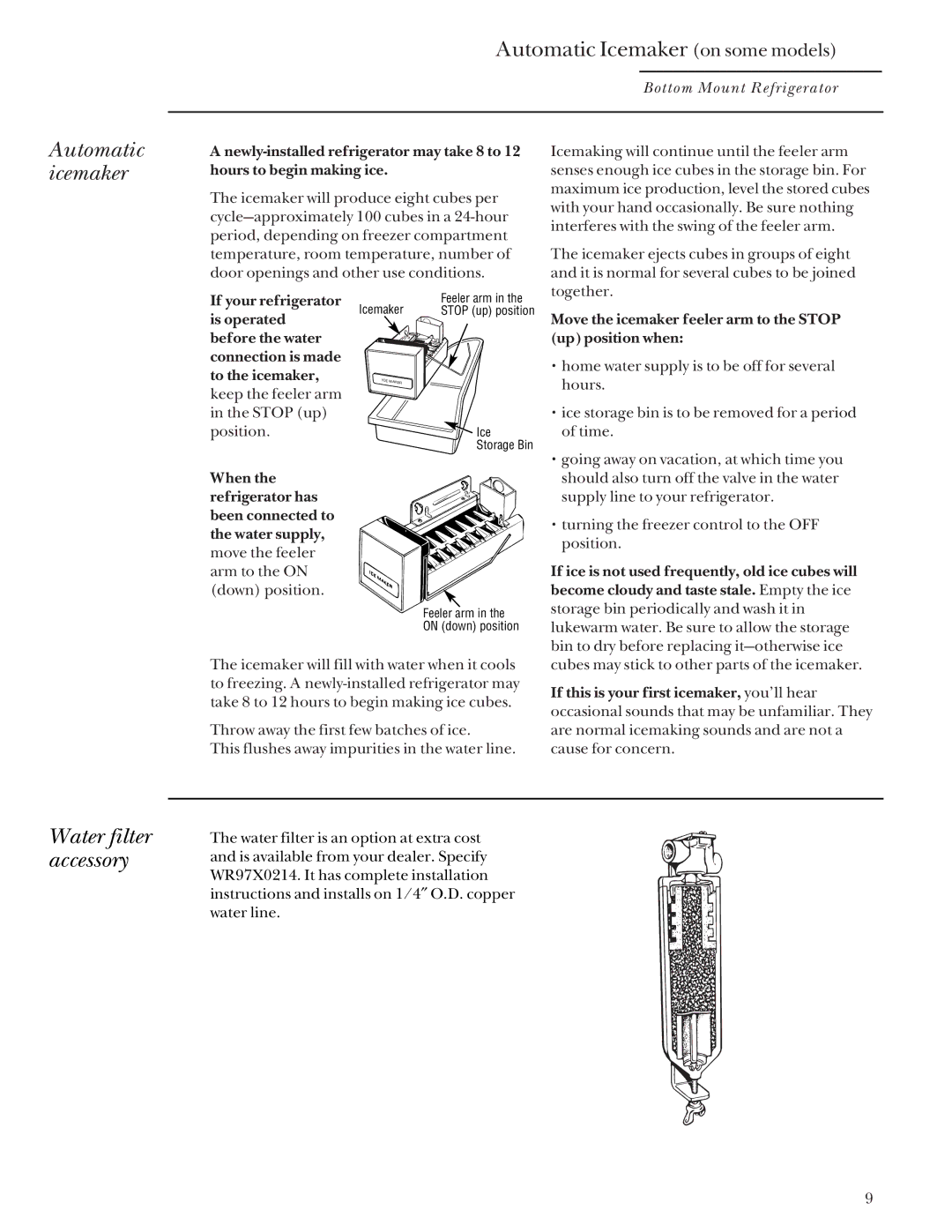 GE Monogram Bottom Mount Built-In Refrigerators manual Automatic Icemaker on some models, Automatic icemaker 