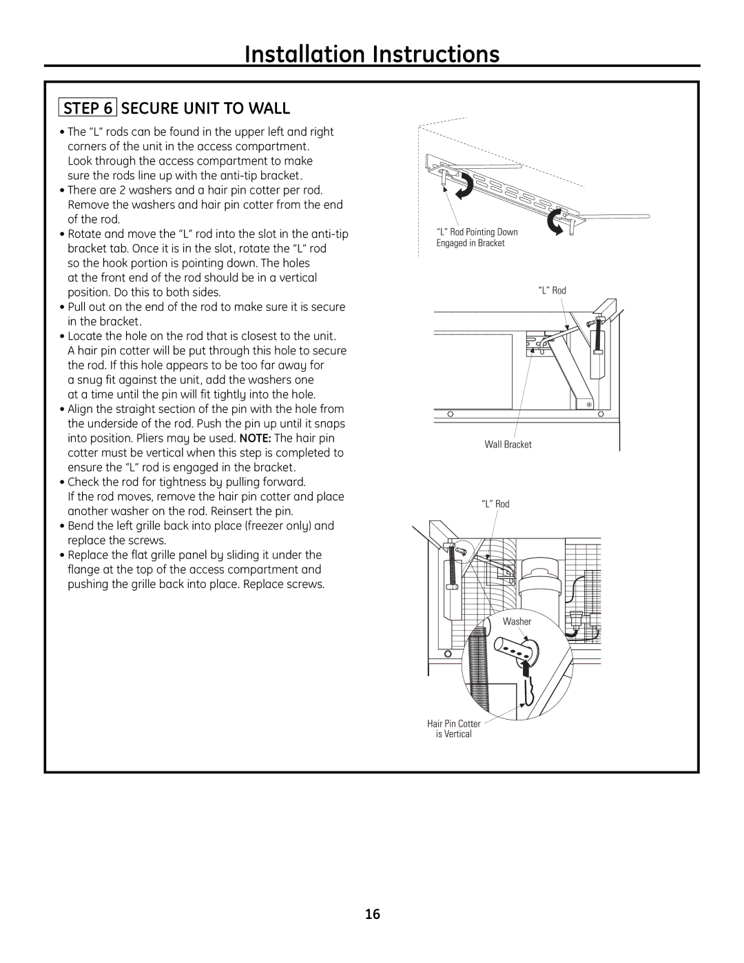 GE Monogram Built-In All-Refrigerator/Freezer installation instructions Secure Unit to Wall 