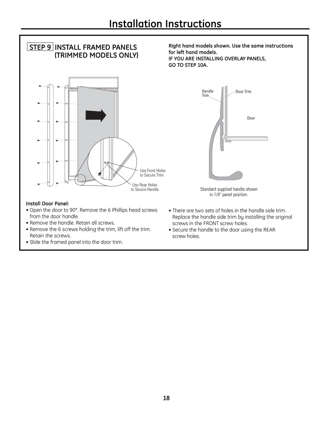 GE Monogram Built-In All-Refrigerator/Freezer Install Framed Panels Trimmed Models only, Install Door Panel 