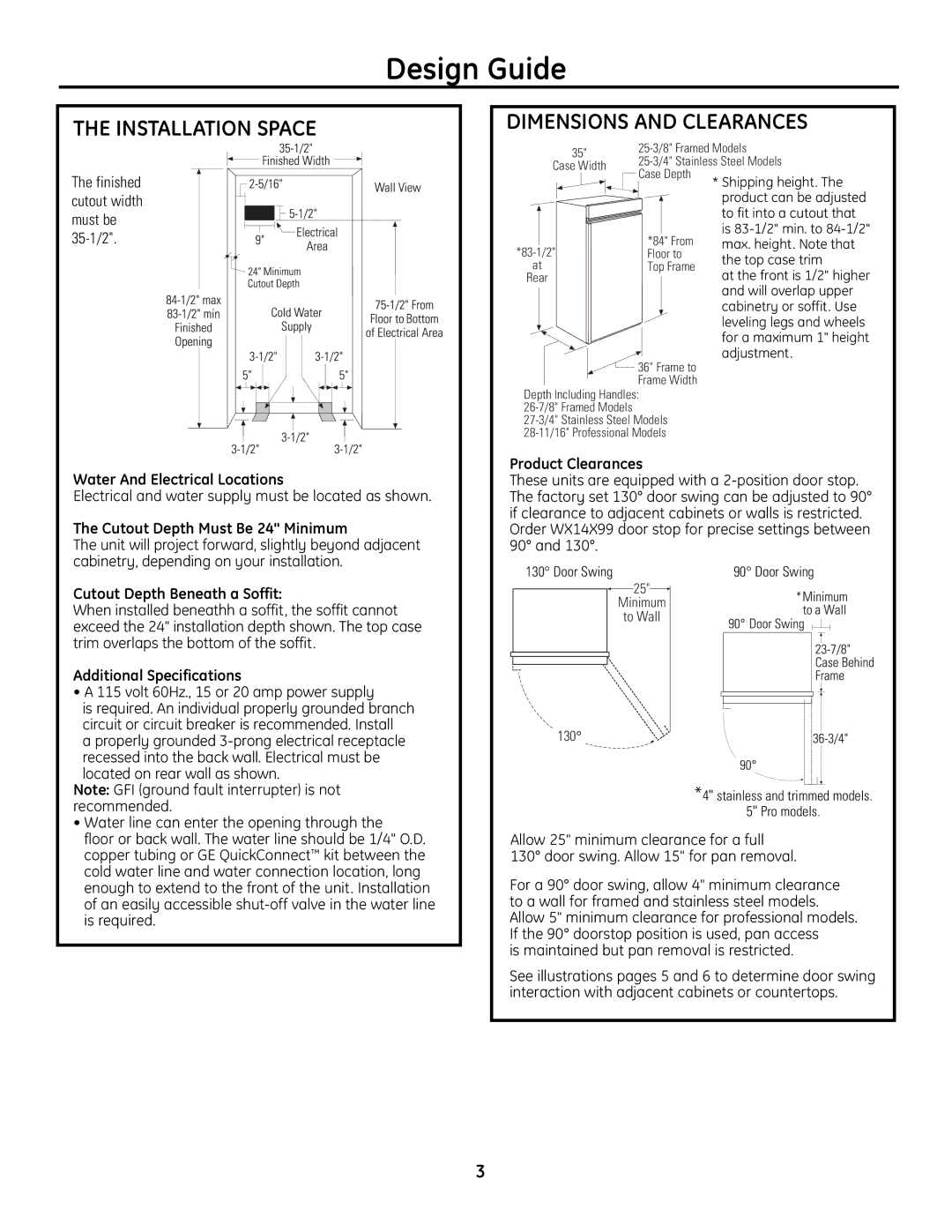 GE Monogram Built-In All-Refrigerator/Freezer installation instructions Installation Space Dimensions and Clearances 