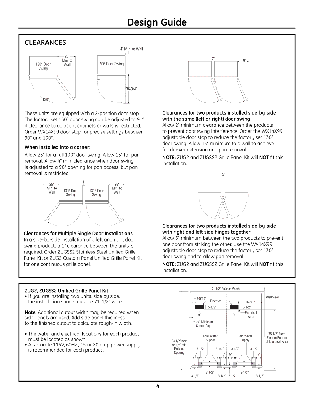 GE Monogram Built-In All-Refrigerator/Freezer installation instructions Clearances, When Installed into a corner 