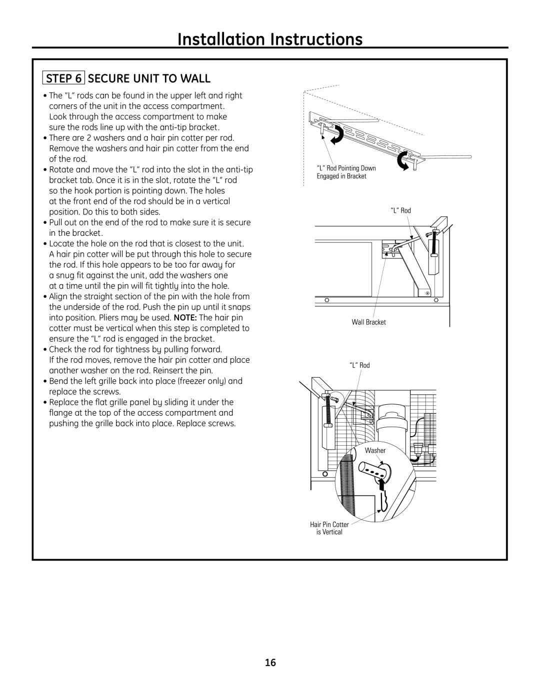 GE Monogram Built-In All-Refrigerator/Freezer installation instructions Secure Unit To Wall, Installation Instructions 