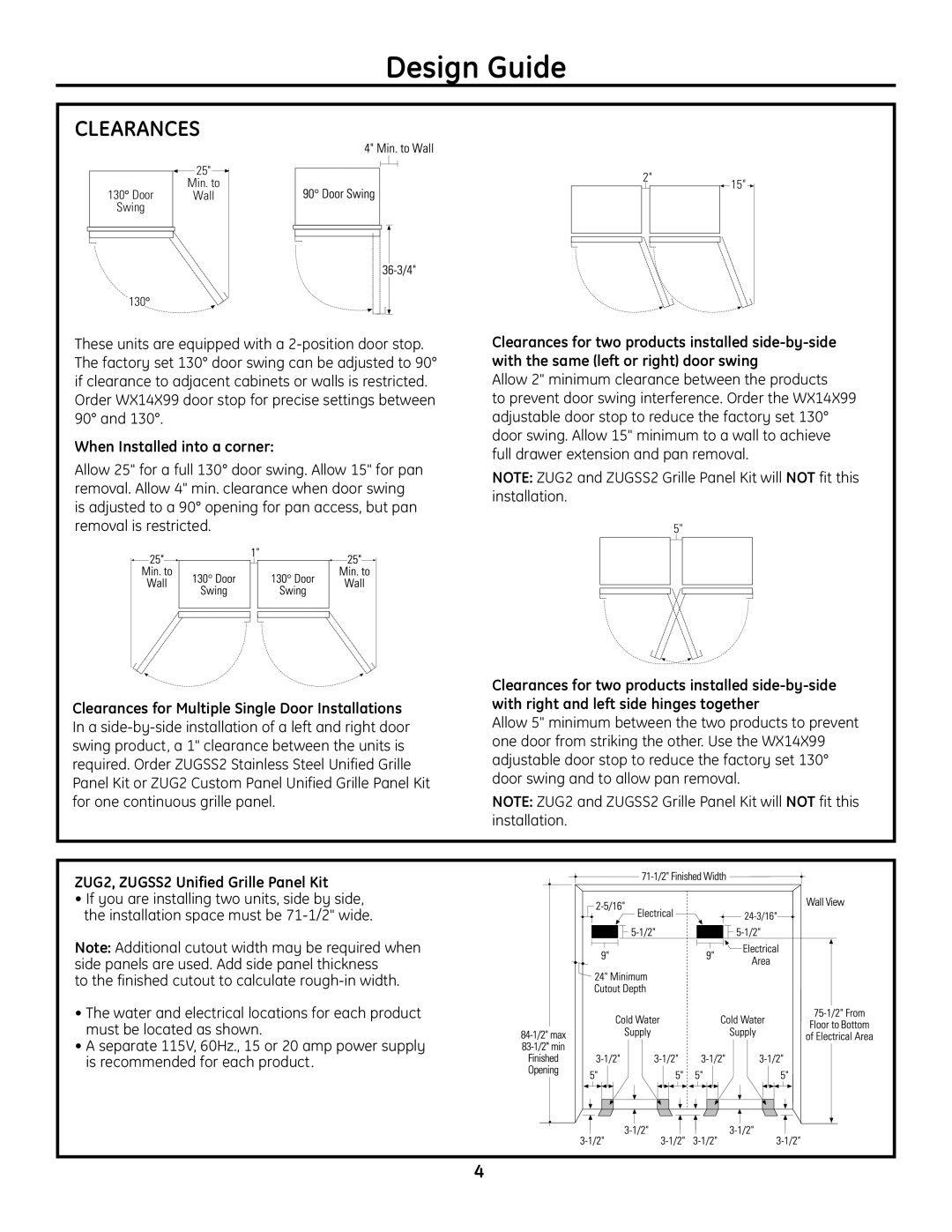 GE Monogram Built-In All-Refrigerator/Freezer Clearances, When Installed into a corner, Design Guide 
