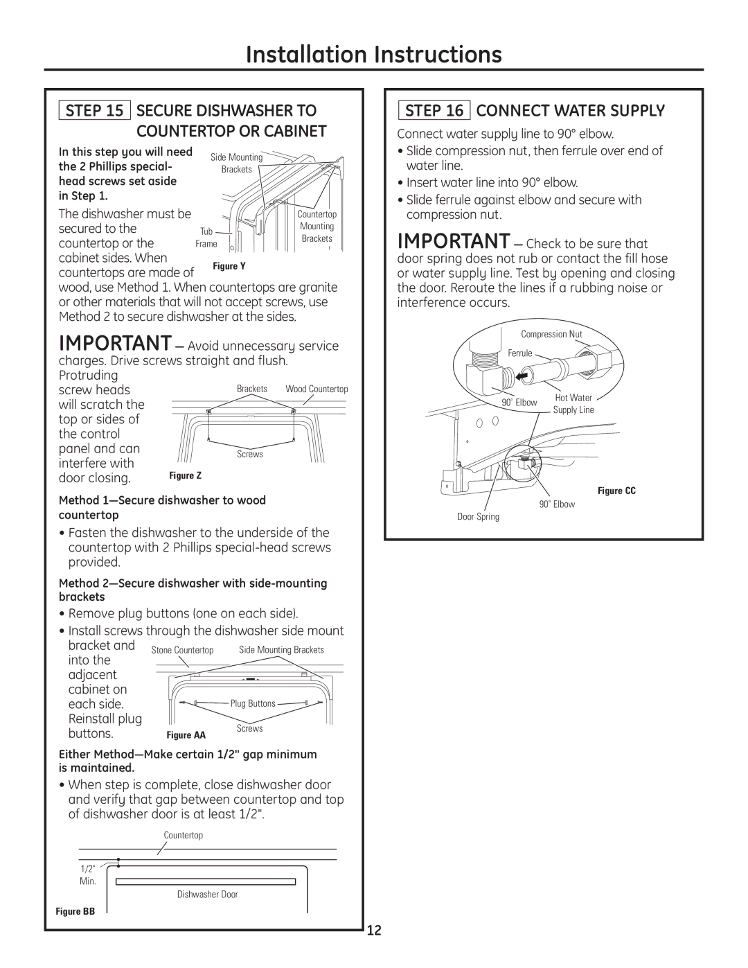 GE Monogram Built-In Dishwashers installation instructions Connect Water Supply 