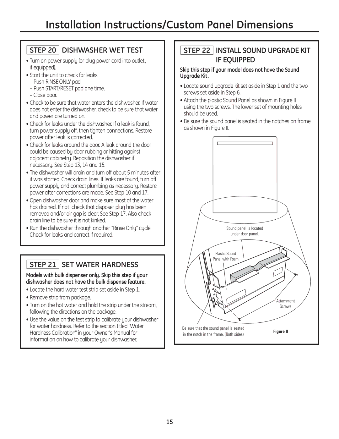 GE Monogram Built-In Dishwashers Installation Instructions/Custom Panel Dimensions, Dishwasher WET Test 