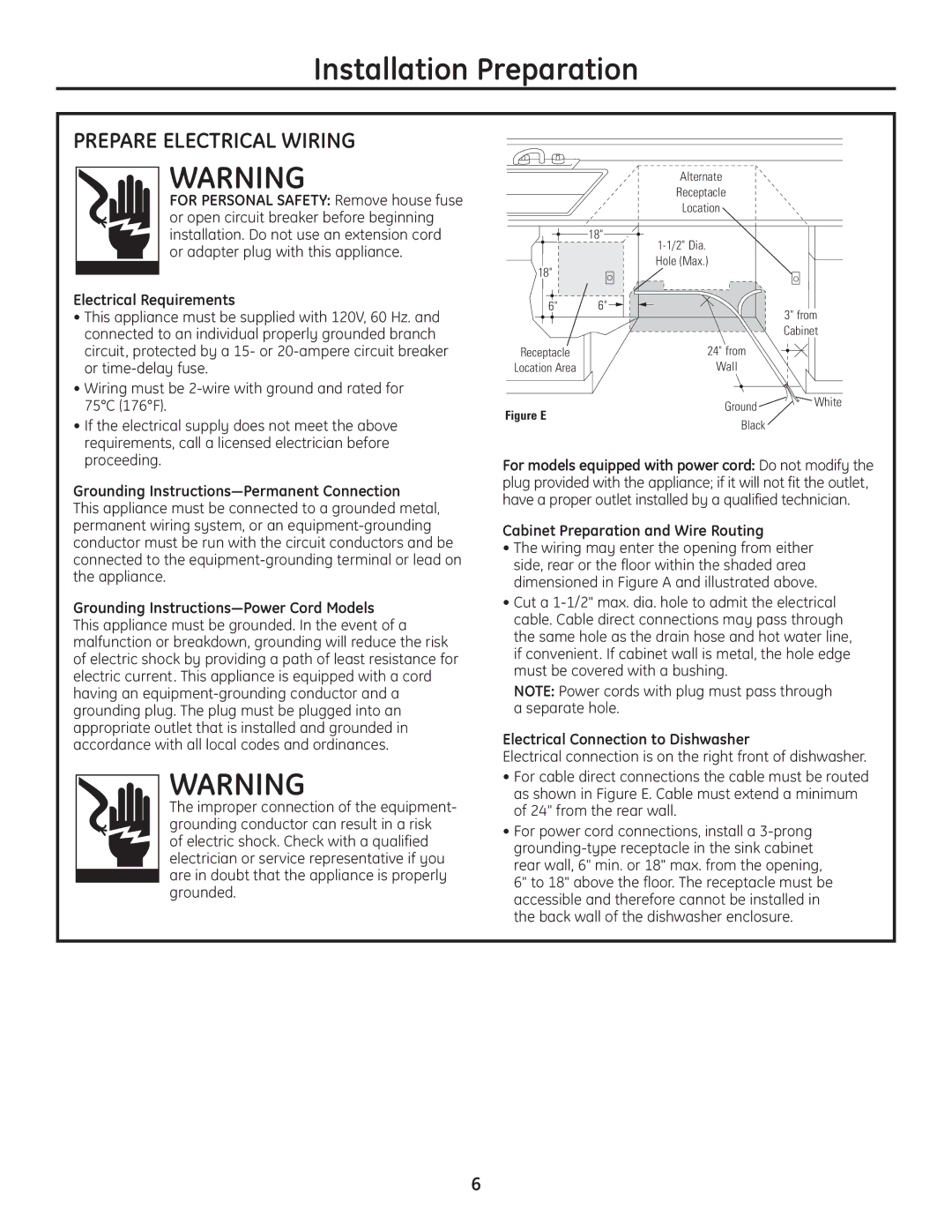 GE Monogram Built-In Dishwashers Prepare Electrical Wiring, Grounding Instructions-Permanent Connection 