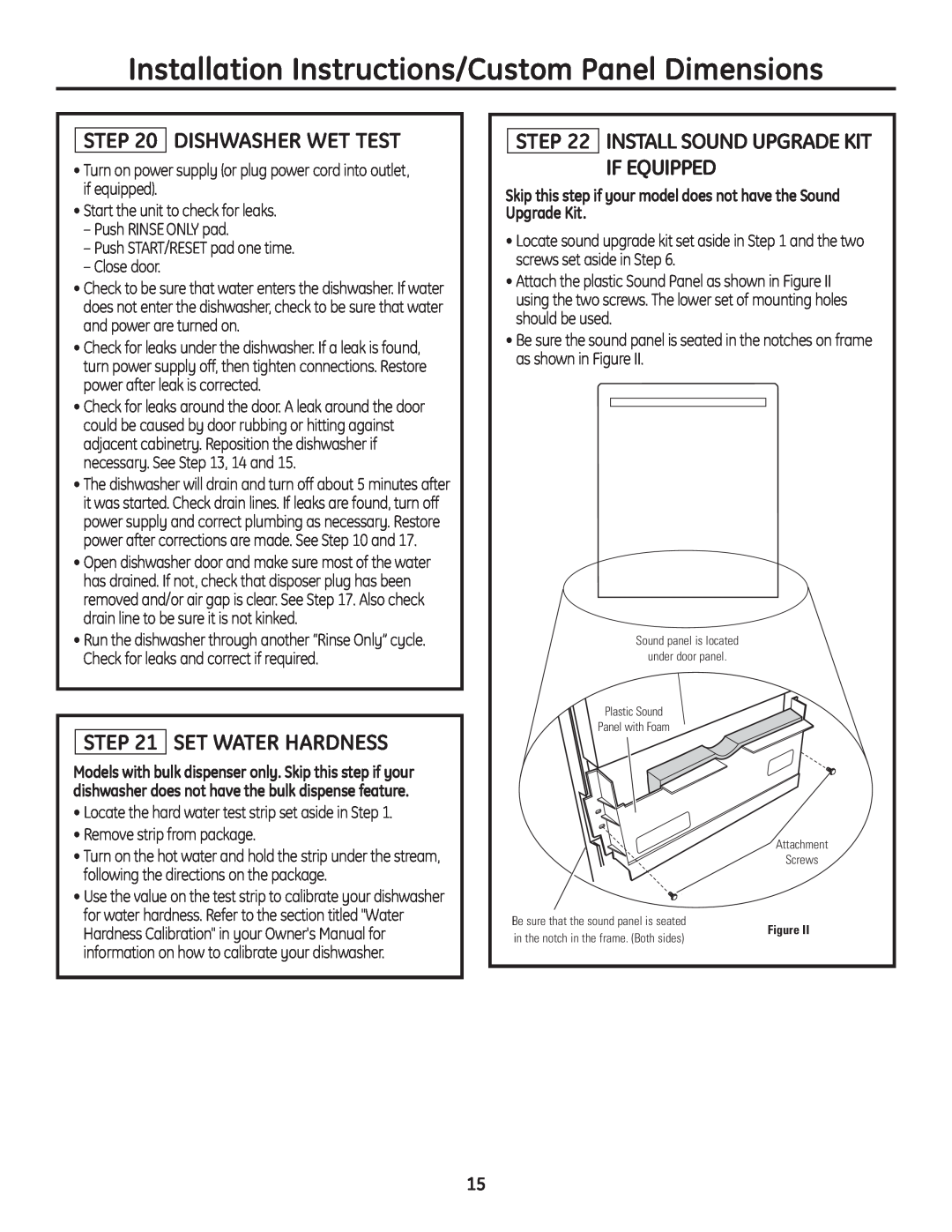GE Monogram Built-In Dishwashers Installation Instructions/Custom Panel Dimensions, Dishwasher Wet Test 
