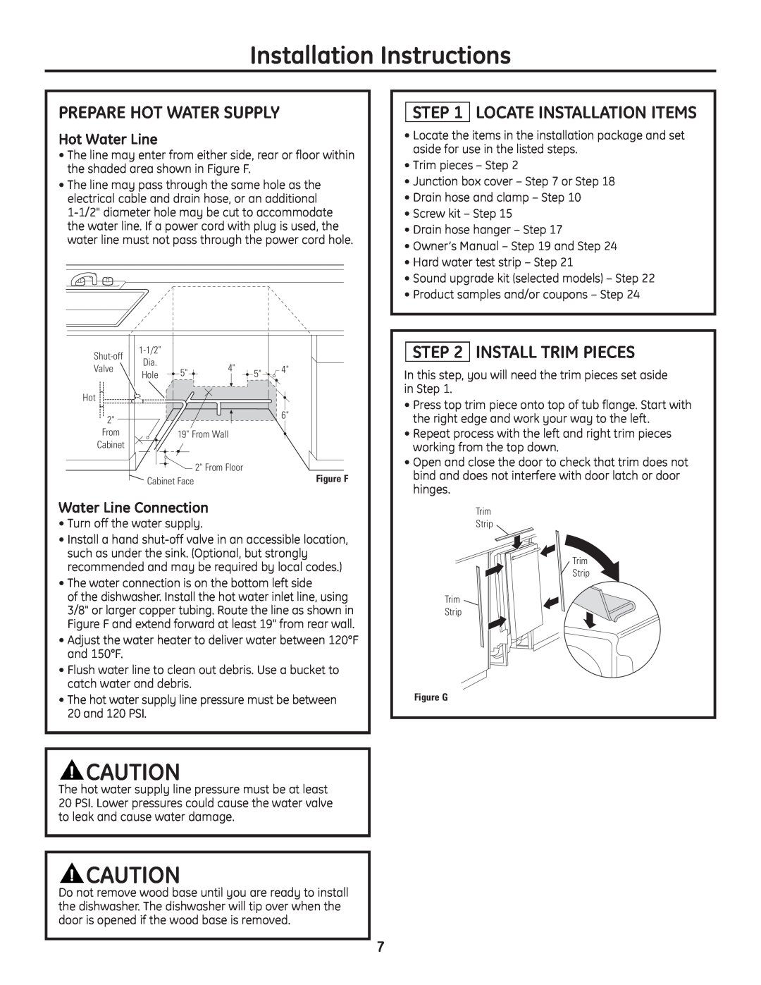 GE Monogram Built-In Dishwashers Installation Instructions, Prepare Hot Water Supply, Locate Installation Items 