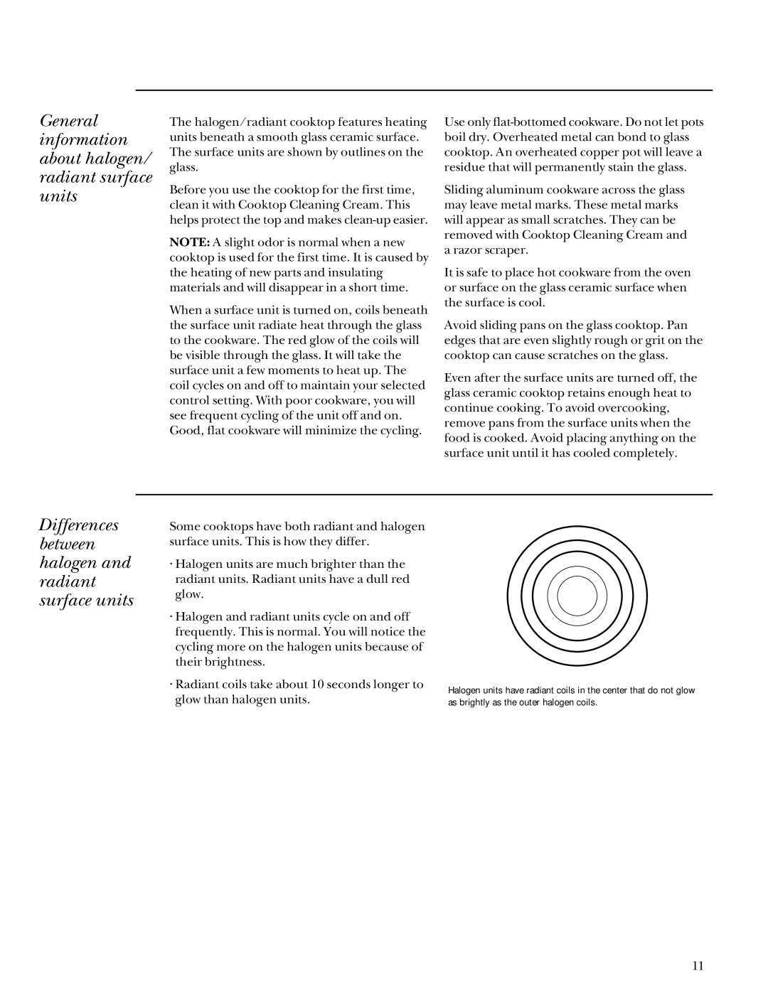 GE Monogram Component Cooktop System manual General information about halogen/ radiant surface units 