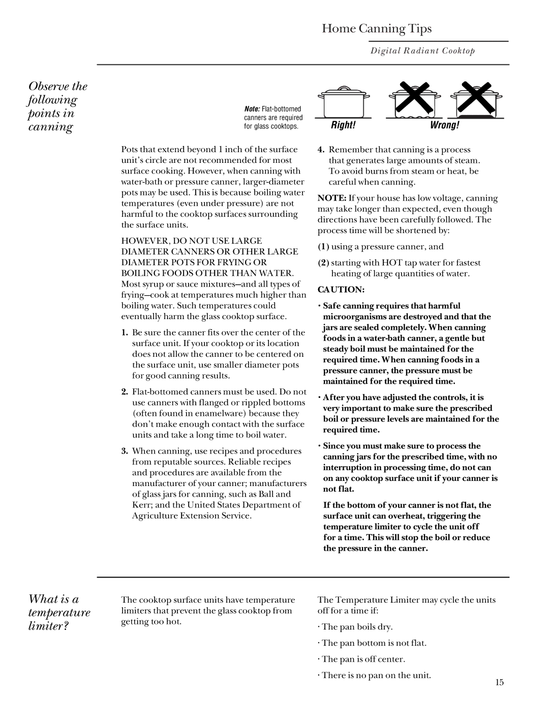 GE Monogram Digital Radiant Cooktop owner manual Observe the following points in canning, What is a temperature limiter? 