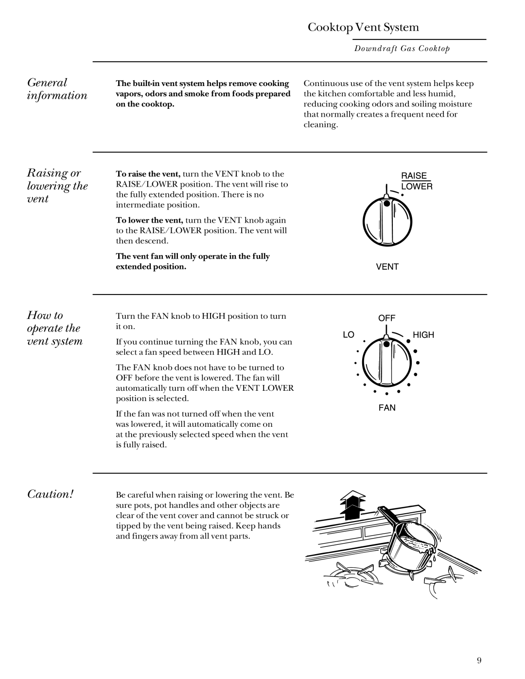 GE Monogram Downdraft Gas Cooktop manual 