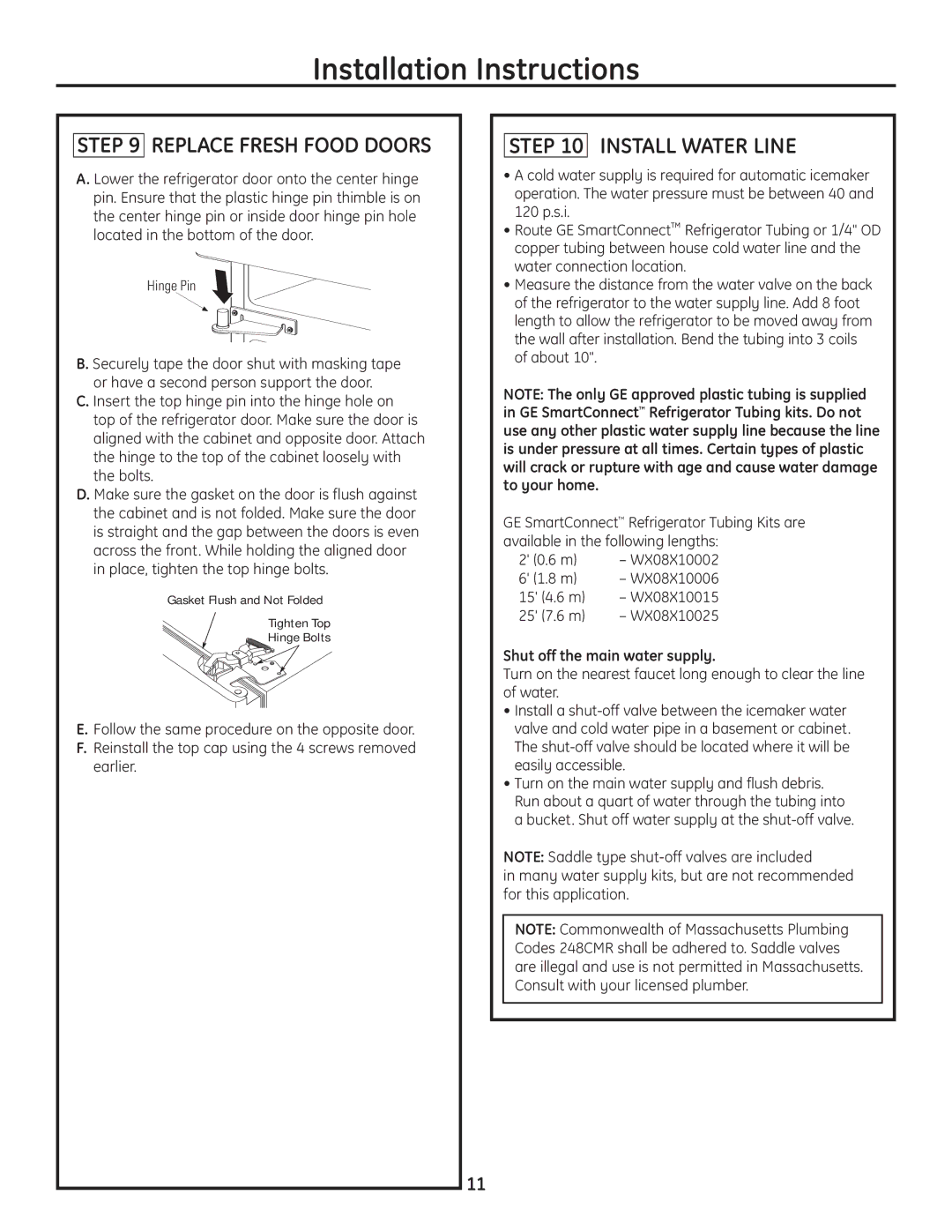 GE Monogram Drawer Freezer Refrigerator installation instructions Install Water Line, Shut off the main water supply 