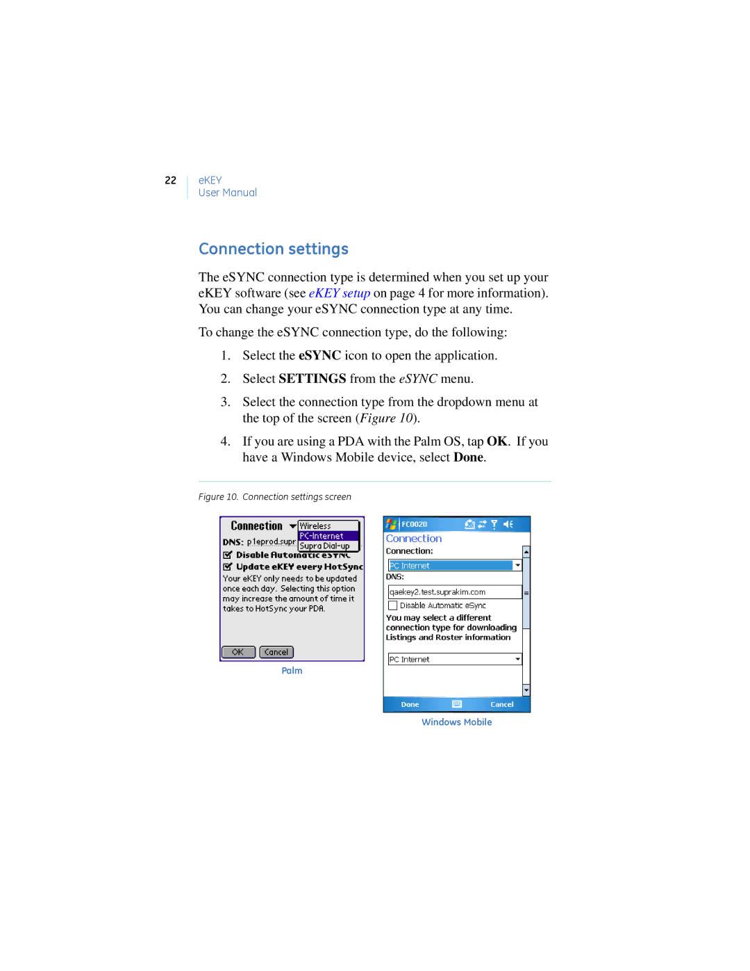 GE Monogram eKEY manual Connection settings screen 