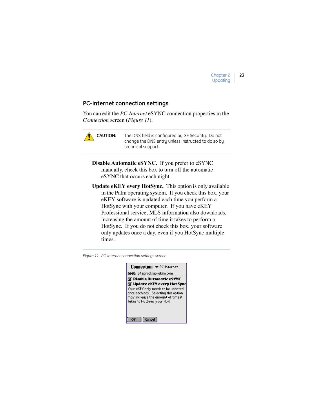 GE Monogram eKEY manual PC-Internet connection settings screen 