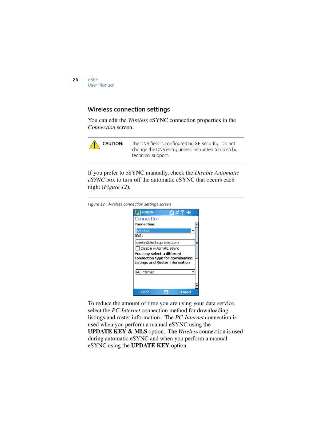 GE Monogram eKEY manual Wireless connection settings screen 