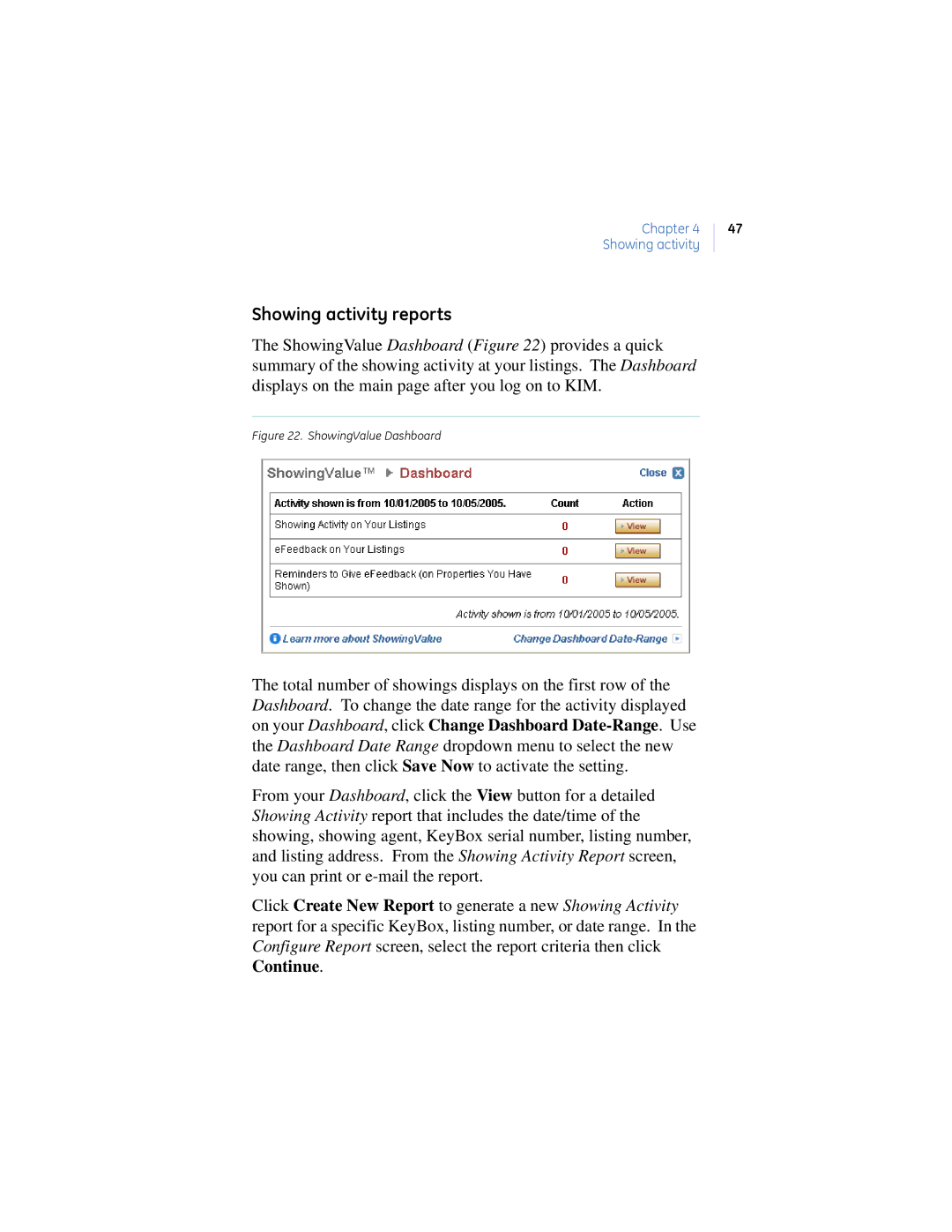 GE Monogram eKEY manual Showing activity reports, ShowingValue Dashboard 