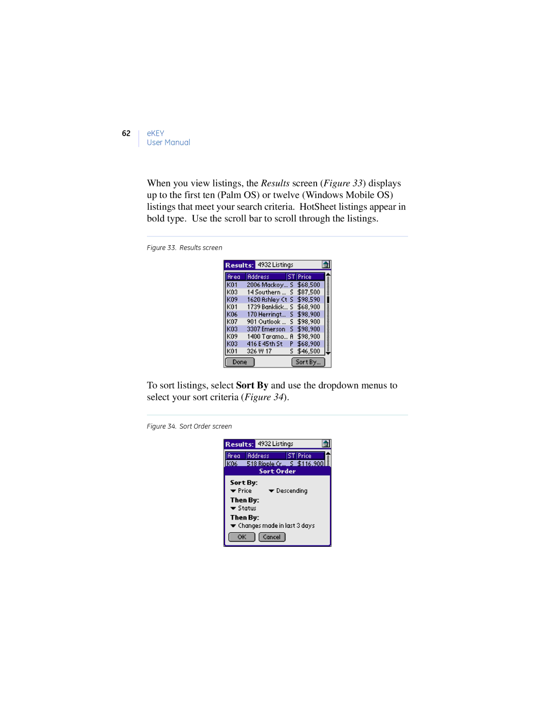 GE Monogram eKEY manual Results screen 