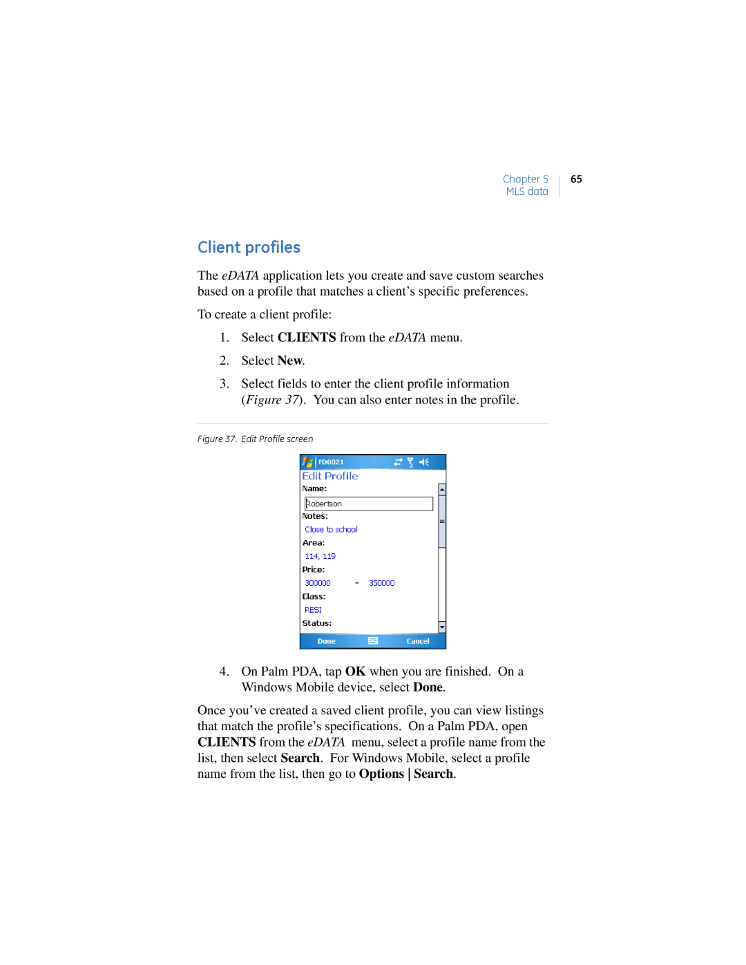 GE Monogram eKEY manual Client profiles, Edit Profile screen 