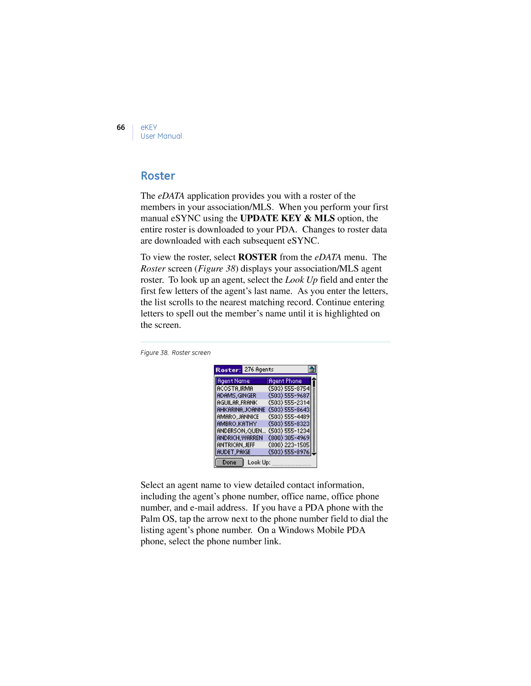 GE Monogram eKEY manual Roster screen 