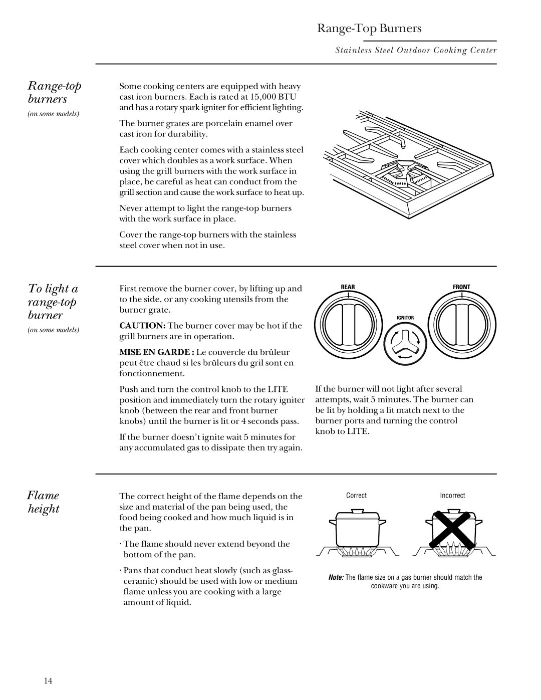 GE Monogram Gas Grill manual Range-top burners, To light a range-top burner, Flame height 