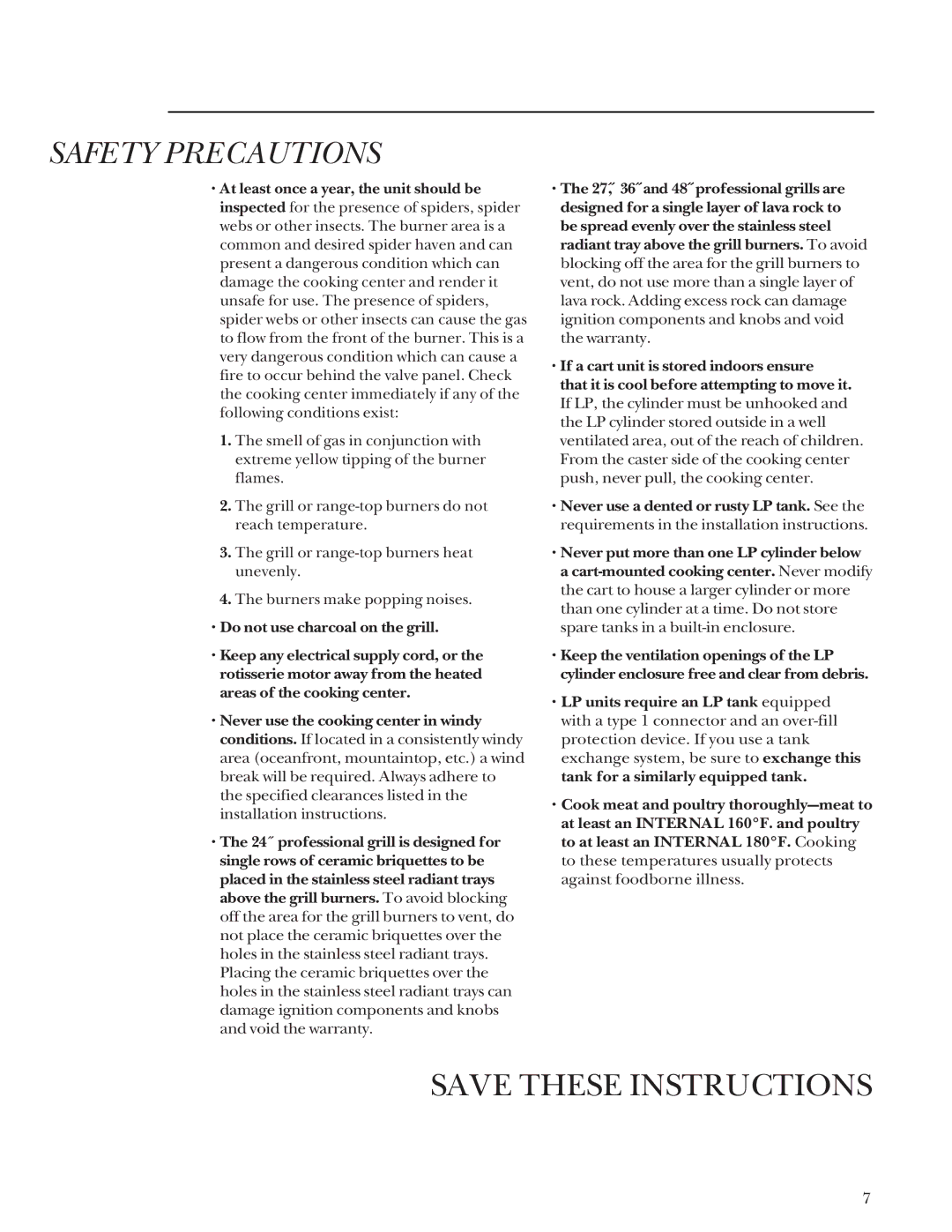 GE Monogram Gas Grill manual Safety Precautions 