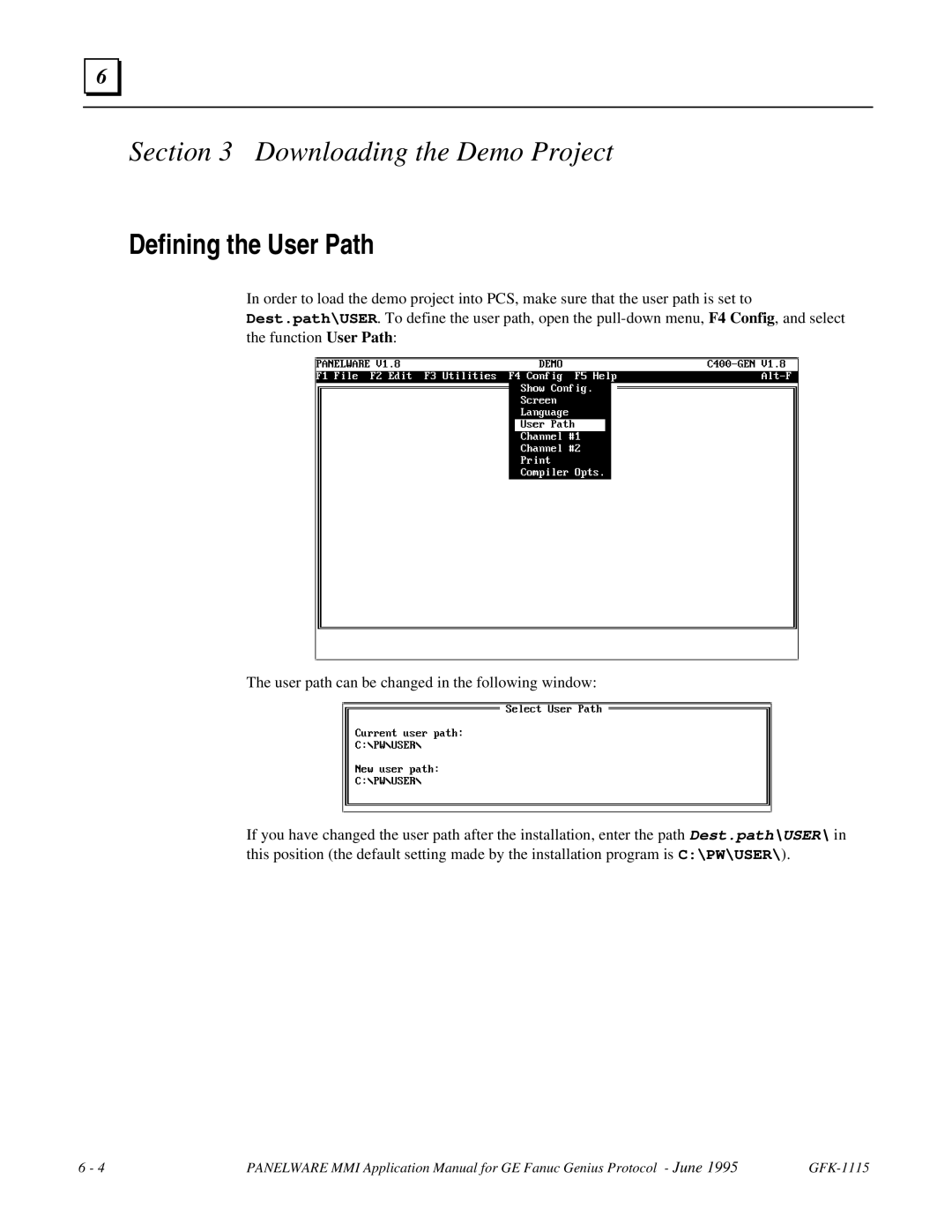 GE Monogram GFK-1115 manual Downloading the Demo Project, Defining the User Path 