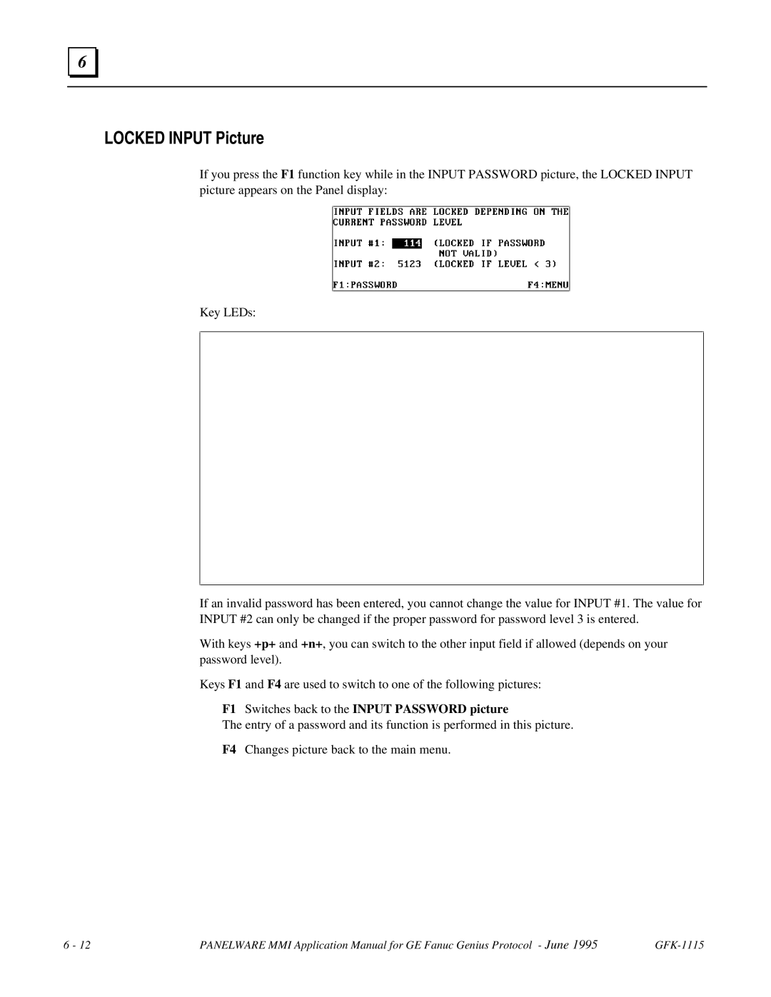 GE Monogram GFK-1115 manual Locked Input Picture, F1 Switches back to the Input Password picture 