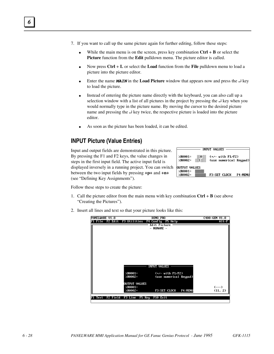 GE Monogram GFK-1115 manual Input Picture Value Entries 