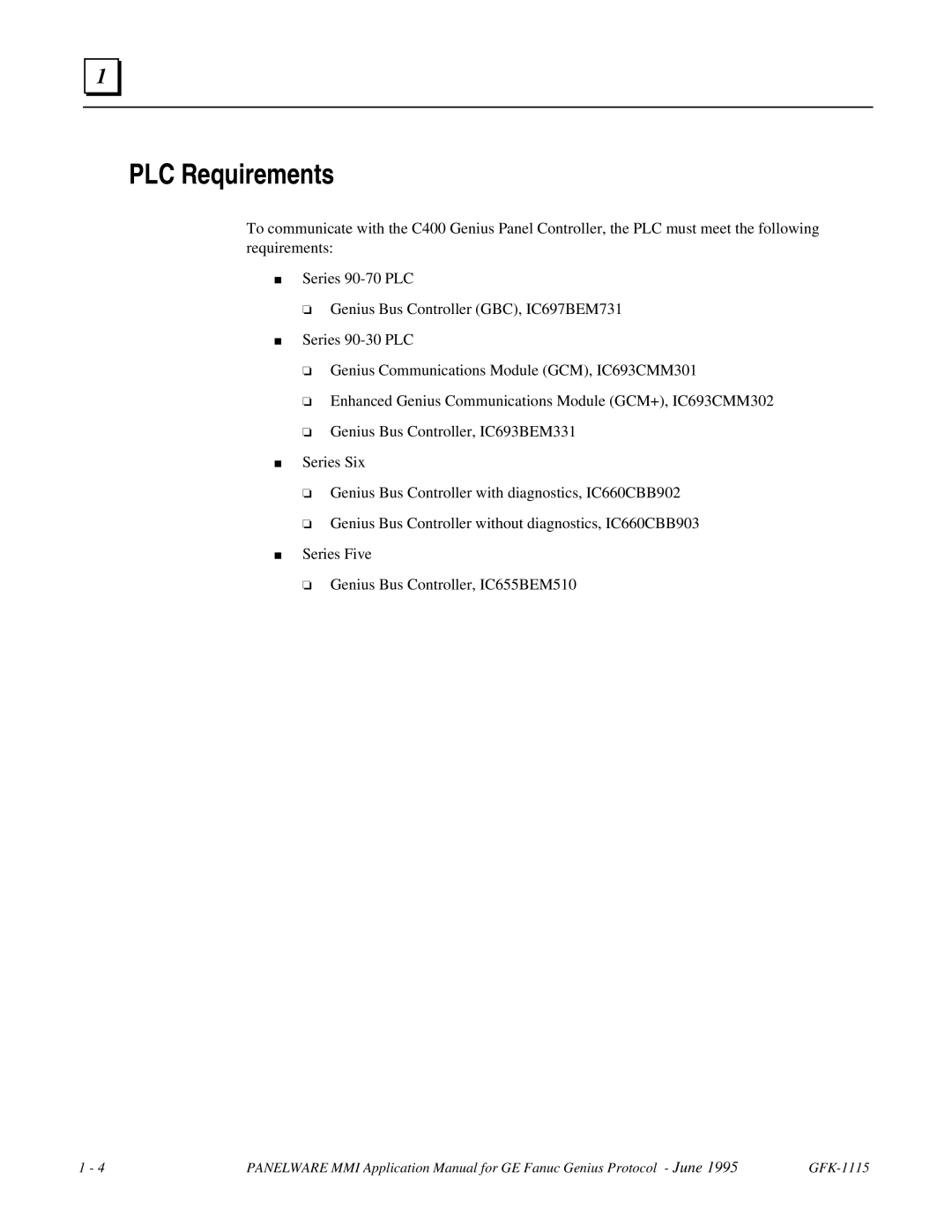 GE Monogram GFK-1115 manual PLC Requirements 