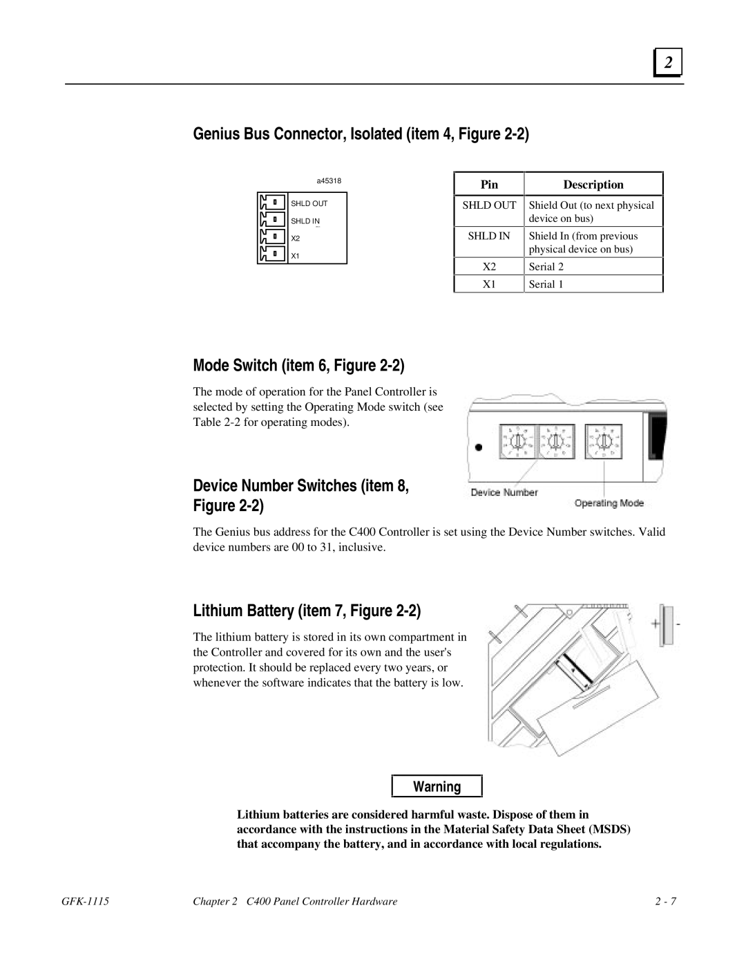 GE Monogram GFK-1115 manual Genius Bus Connector, Isolated item 4, Figure, Mode Switch item 6, Figure 