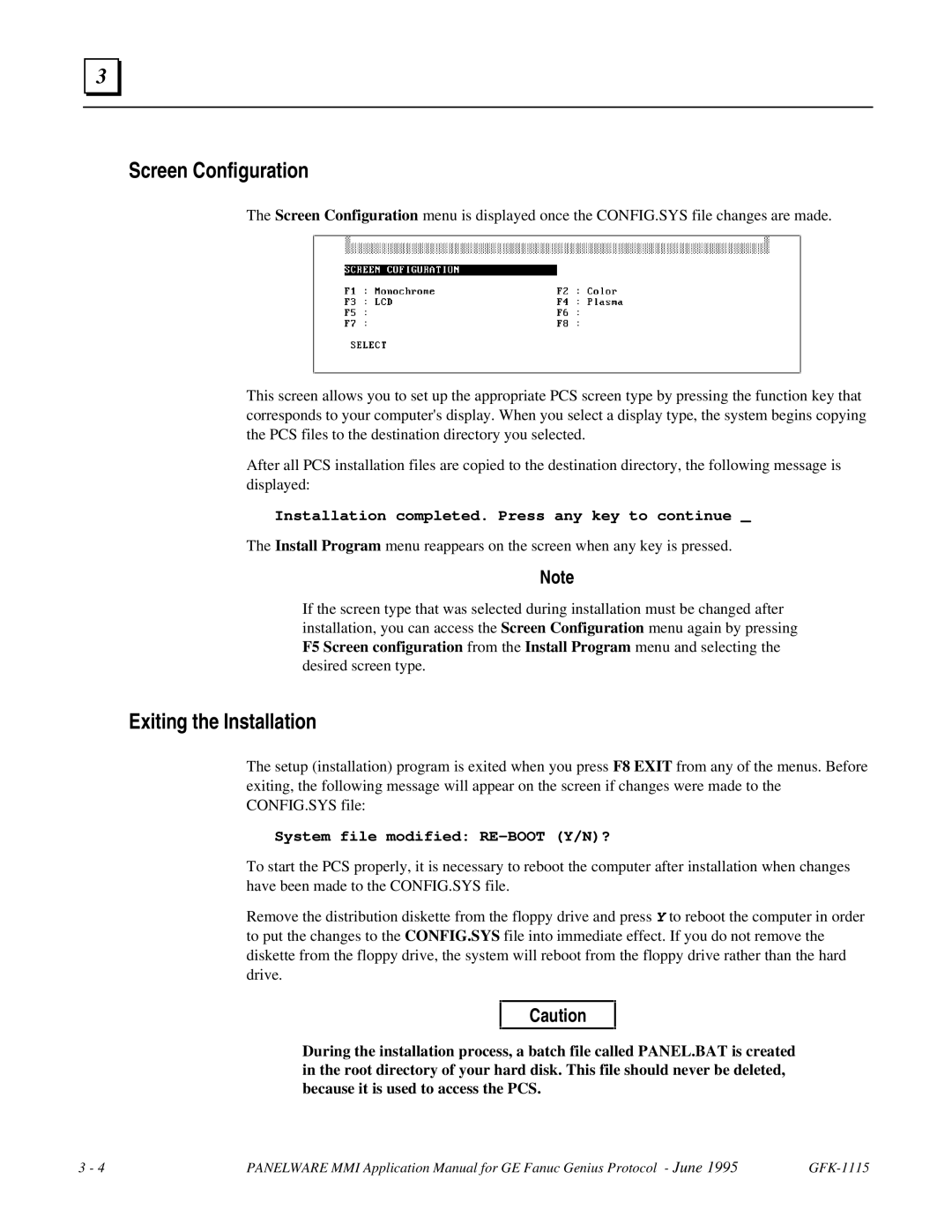 GE Monogram GFK-1115 manual Screen Configuration, Exiting the Installation 