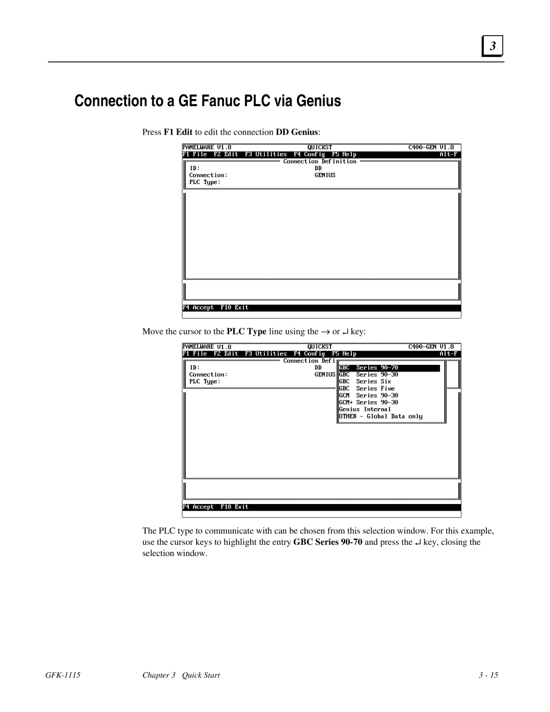 GE Monogram GFK-1115 manual Connection to a GE Fanuc PLC via Genius 